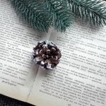 Open book with a pinecone and evergreen branch
