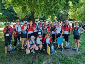 Barb Witten and Ashley Shaklee with teammates after first race, ever, at the Independence Dragon Boat Regatta in Philadelphia