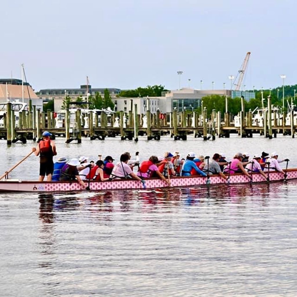 Photo of pink boat in the Annapolis Harbor. Credit: David Sites (@motoxdms)